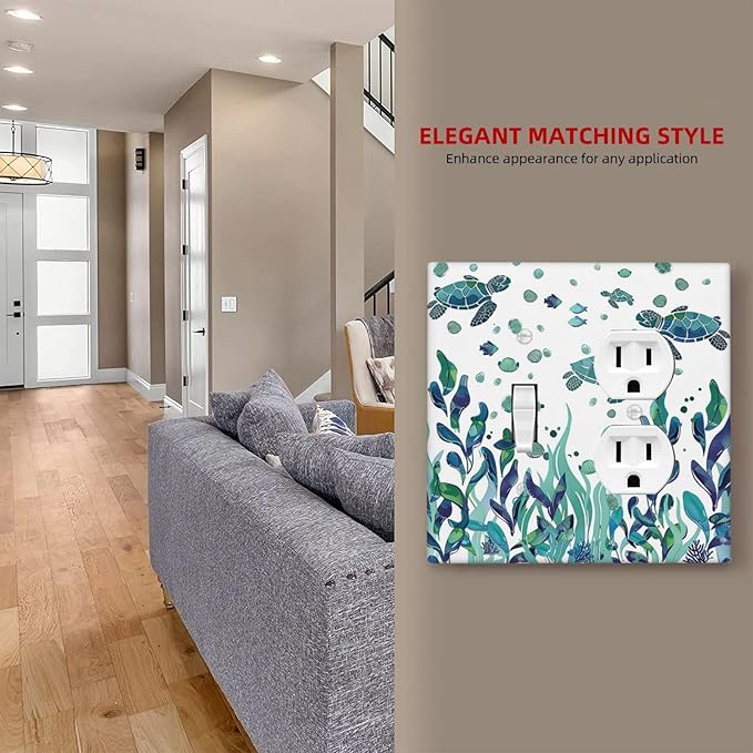 Wallplates Vibrant Turtle Seagrass Watercolor Painting 1 Toggle 1 Duplex Switch Plate Electrical GFCI Faceplate Decorative Light Switch Covers for Bathroom living Room Decor