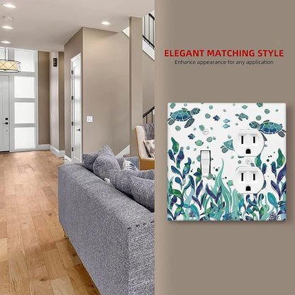 Wallplates Vibrant Turtle Seagrass Watercolor Painting 1 Toggle 1 Duplex Switch Plate Electrical GFCI Faceplate Decorative Light Switch Covers for Bathroom living Room Decor