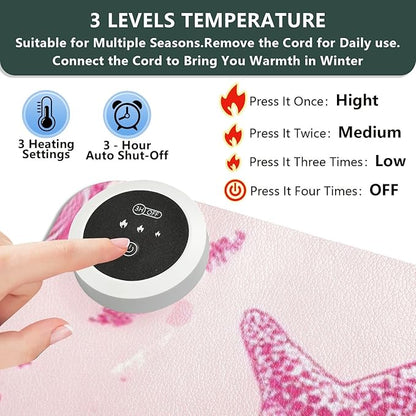Heated Desk Pad Mouse Pad 31.5x13 Inch PU Leather Desk Mat with 3 Heat Levels Large Mouse Gaming Computer Laptop Mat Bright Pink Starfish Waves Shells