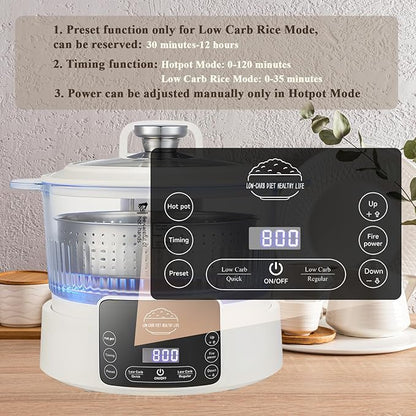Low Carb Rice Cooker,3L Multifunction Smart Rice Cooker - 4H Keep Warm,Digital Display,Timer & Reservation Function,Suitable for Cooking,Simmering,Stewing,and Steaming(3L,Beige)