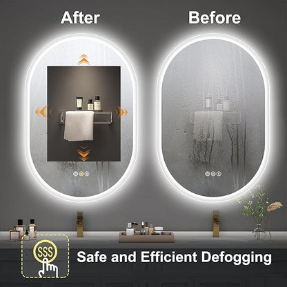 S'bagno 2pcs 24x36 Oval LED Bathroom Mirror with Lights, Anti-Fog, Bluetooth Speaker, 3 Colors Temperature & Dimmable, Lighted Mirrors for Bathroom Wall with Memory Function, Waterproof, Shatter-Proof