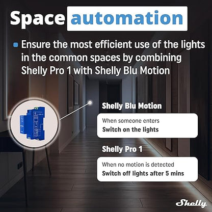 Shelly Pro 1 | Wi-Fi & LAN, 1-Channel Smart Relay Switch | Home Automation | Bluetooth Gateway | Compatible with Alexa & Google Home | No Hub Required | Remote Control | Timer Schedule | Dry Contacts