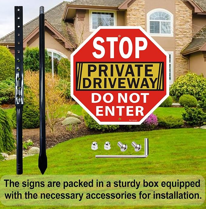 Stop Sign, Do Not Enter Private Driveway Sign with Stake, 36" Tall, 12" x 12", Reflective Aluminum