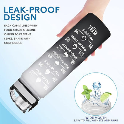 Enerbone Water Bottle, Leakproof BPA & Toxic Free, Motivational Water Bottle with Times to Drink and Straw, Fitness Sports Water Bottle with Strap for Office, Gym, Outdoor Sports
