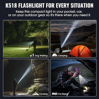 Rechargeable Tactical Flashlights, High Lumens Small Mini USB-C LED Flashlight, Compact EDC Flash Light, 4 Modes&Memory Function, Waterproof Pocket Lights for Home,Camping,Emergency (2, Purple)