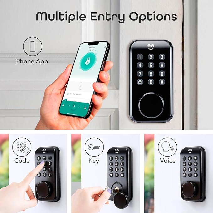 Geeni Keyless Entry Door Lock with Keypad, Smart Locks for Front Door, Electronic Keypad Smart Deadbolt Lock, Auto Lock, 2 Keys, Voice, and App Control - Battery Powered, Share Access, Alerts