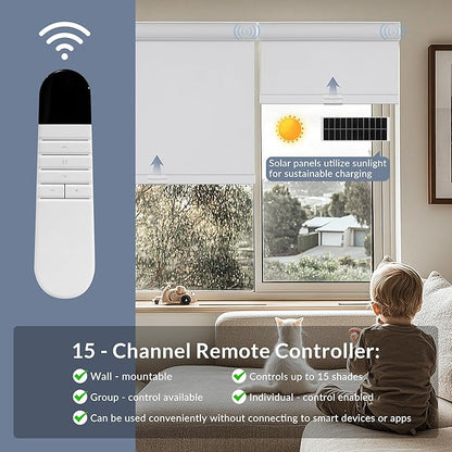 Boolegon Motorized Roller Blinds - 100% Blackout Smart Electric Shades with Remote, Compatible with Alexa/Google Home/HomeKit via Hub, Easy Install for Home Office, White, Custom Size.