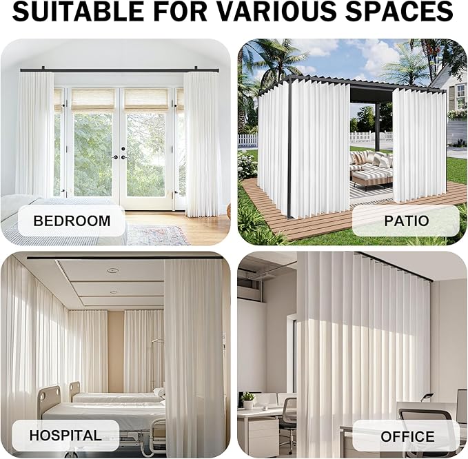Aluminum Ceiling Curtain Track Set with Hooks Ceiling Mount and Wall Mount Room Divider Sliding Curtain Tracks Rods Flexible Heavy Duty Curtain Rail Hook Sets, Black, 9FT