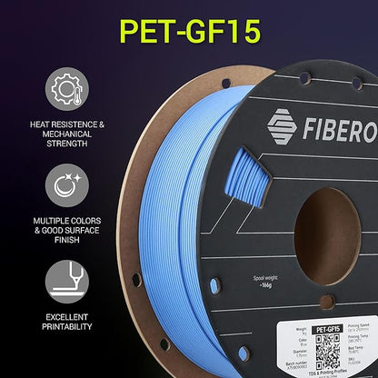 Polymaker Fiberon Blue PET-GF15 3D Printer Filament 1.75mm 1KG, 15% Glass Fiber Reinforced, High Strength & Heat Resistance, Ideal for Automotive, Industrial & Functional Parts, AMS Compatible