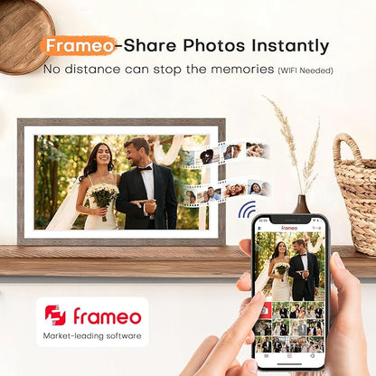 Digital Picture Frame 15.6 Inch, Large WIFI Digital Photo Frame Frameo,Electric Slideshow Frame, 1920 * 1080 IPS FHD Touchscreen, 32GB, Tabletop&Wall-Mounted, Share Video Picture, Wedding Gift, Greige