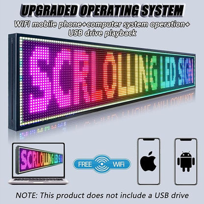P10 Outdoor Led Sign 77"x14" WiFi Programmable with High Brightness Scrolling LED Sign for Business Digital Advertising Display Electronic Message Board