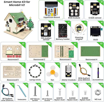 microbit Smart Home Kit for microbit v1 and v2,STEM Education Kit with Online Tutorial(Without Micro:bit and AAA Battery),Green