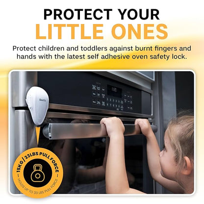 Oven Lock Child Safety – Award Winning Self-Adhesive Baby Proofing Oven Door Latch, Easy Install Heat-Resistant Safety Lock by BeeGo (White)