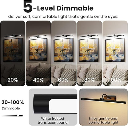 24" Picture Light with 8000mAh Battery - Black Operated Wireless Wall Sconce with Remote & Timer for Large Paintings, Photo, Canvas & Artwork