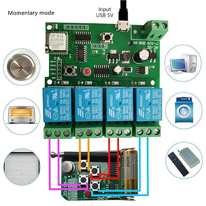 Jane Eyre 4 Channel WiFi instantaneous Jog Relay self-Locking Switch Module DIY Garage Door Switch Module Ewelink APP Control, Compatible with Alexa Goolge Assistant