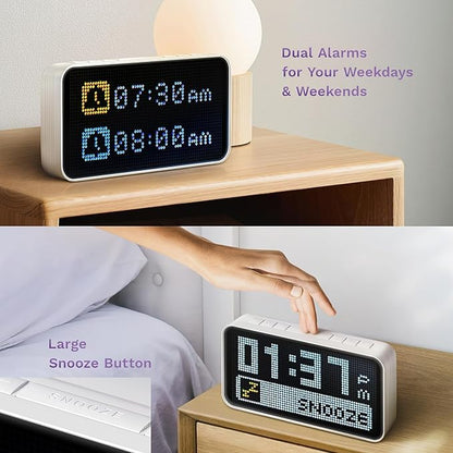 Dekala PixelRise Smart Alarm Clock for Bedroom,Pixel Art LED Dot Matrix Display, Weather Temperature Animation, Loud Dual Alarm for Heavy Sleeper, Sleep White Noise, WiFi Weather & Time Sync, App