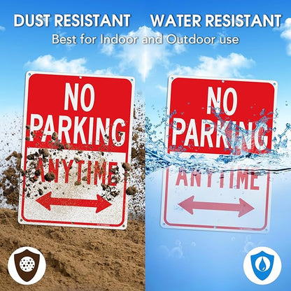 T&R No Parking Anytime Sign - 4 Pack - 14 x 10 Inches Rust Free .040 Aluminum Reflective - UV Protected, Waterproof, Weatherproof and Fade Resistant - 6 Pre-drilled Holes