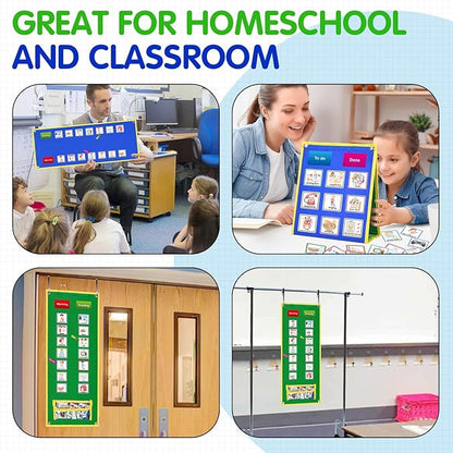 KIKIGOAL Kids Visual Schedule Calendar Chart, Double Side Autism Daily Chore Routine Chart with 113 Cards Autism Learning Materials Kids Visual Behavioral Tool Wall Planner for Home School