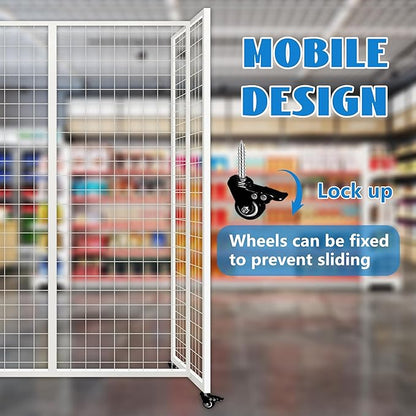 Grid Wall Panels with Wheels, 4 x 5.5Ft Gridwall Panel Display Stand, Sturdy Art Display Panels, Grid Display Stand, White