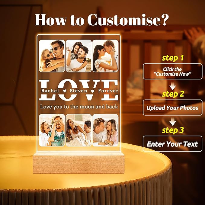 Personalized Anniversary Birthday Gifts for Women Men, Customized Picture Frames, Custom Photo Frame with Photos, Customized Valentines Day Gifts for Him Her Girlfriend Boyfriend
