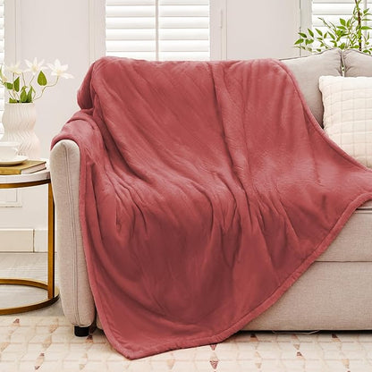 Heated Blanket Twin 62"×84" - Premium Cosy Soft Electric Blanket with 6 Heating Levels,Fast Heating Flannel Sherpa Machine Washable Blanket for Bed & Couch - Auto Shut Off(Wine)