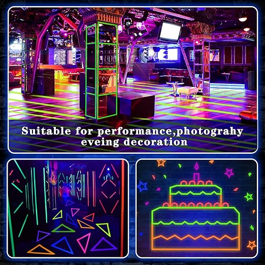 Whaline 6 Colors Neon Gaffer Cloth Tape Fluorescent Rainbow Color UV Blacklight Tape Neon Duct Reflective Tape for UV Party Theatres Staged Dark Areas(1 inch x 16.5 feet)