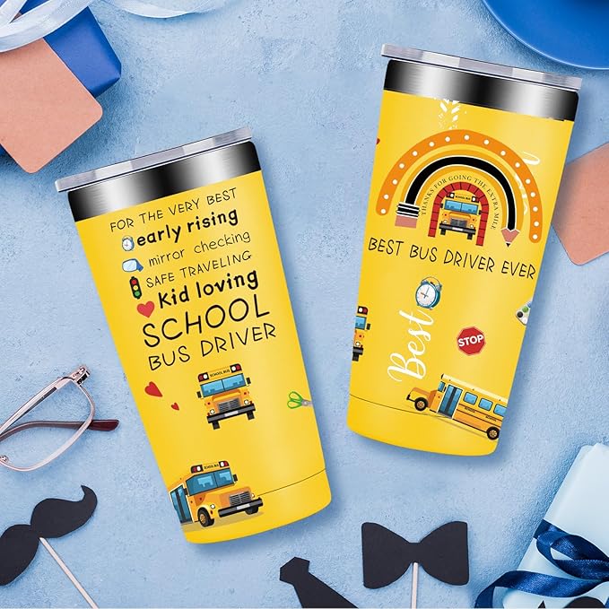 Fufandi School Bus Driver Gifts for Men, Women - Bus Driver Back to School Thank You Appreciation Gifts, Drivers Retirement Birthday Gift - Tumbler Cup 20oz