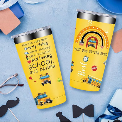 Fufandi School Bus Driver Gifts for Men, Women - Bus Driver Back to School Thank You Appreciation Gifts, Drivers Retirement Birthday Gift - Tumbler Cup 20oz