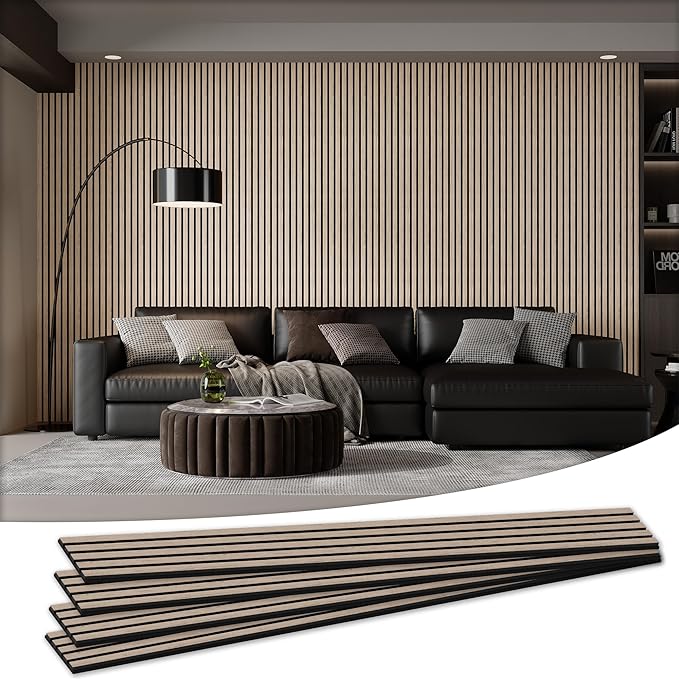 Wood Salt Acoustic Wall Panels, 4 Piece 94" x 12.6" x 0.8" Soundproof Wooden Wall Panels, 3D Fluted Sound Absorbing Panel, Rustic Walnut