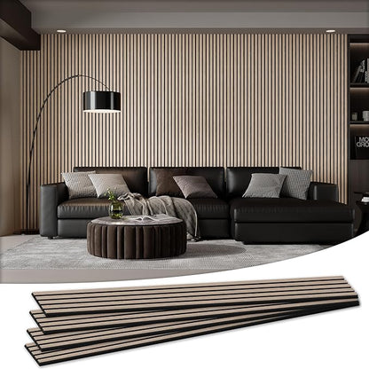 Wood Salt Acoustic Wall Panels, 4 Piece 94" x 12.6" x 0.8" Soundproof Wooden Wall Panels, 3D Fluted Sound Absorbing Panel, Rustic Walnut