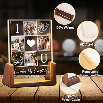 Customized Couple Birthday Gifts For Boyfriend Girlfriend Him Her, Custom Light Up Picture Frame Acrylic Plaque With Photo Name, Personalized Anniversary Wedding Christmas Gifts For Women Men
