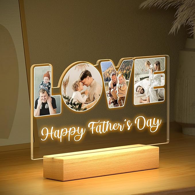 Custom Picture Frames with Photo, Customized Picture Frame, Personalized Photo Frame with Night Light, Personalized Valentines Day Gifts for Dad