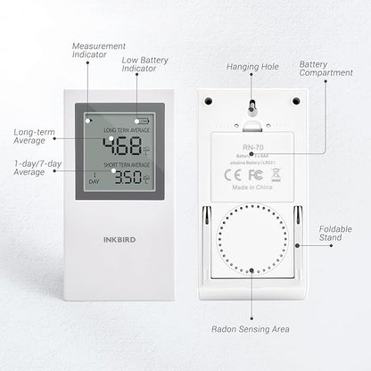 INKBIRD Radon Detector for Home | Radon Tester with Short & Long Term Monitoring | 3 AAA Battery Operated | USA Version Pci/L
