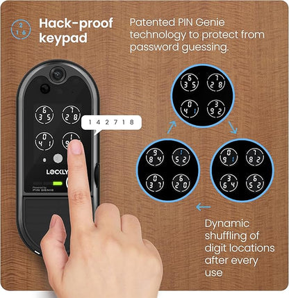 Lockly Vision Elite Video Smart Lock with Camera, Smart Wi-Fi Deadbolt for Front Door, PIN Genie® Keypad, Fingerprint Door Lock, Motion Sensor, App Remote Control, 2-Way Audio Doorbell, No Monthly Fee