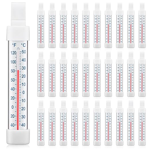30 Pack Refrigerator Freezer Thermometer, Long Strip Hanging Standing Analog Thermometer with Fahrenheit Celsius for Kitchen Fridge Freezer Cooler (-40 to 122°f/-40 to 50°c)