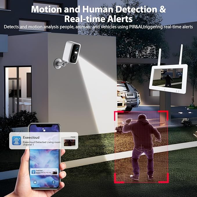 Wireless Security Camera System with 7" Touchscreen Monitor & 2PCS 4MP Security Cameras,Indoor Outdoor Camera 2-Way Audio,Color Night Vision,Motion Detection