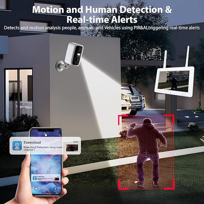 Wireless Security Camera System with 7" Touchscreen Monitor & 2PCS 4MP Security Cameras,Indoor Outdoor Camera 2-Way Audio,Color Night Vision,Motion Detection