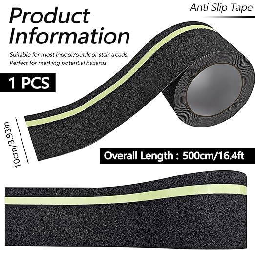 Huakaile Glow in The Dark Tape Anti Slip Grip Tape, 3.93" x 16.4Ft Luminous Reflective Tape, Waterproof Non Skid Traction Tape Strips for Outdoors Steps Indoor Stairs Treads Ladder Floor