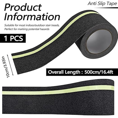 Huakaile Glow in The Dark Tape Anti Slip Grip Tape, 3.93" x 16.4Ft Luminous Reflective Tape, Waterproof Non Skid Traction Tape Strips for Outdoors Steps Indoor Stairs Treads Ladder Floor