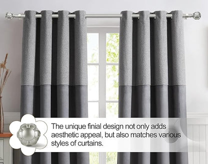 KAMANINA 1 Inch Extra Long Curtain Rod 140 to 195 Inches Silver Heavy Duty Curtain Rods for Windows 120 to 170 Inch, Adjustable Drapery Rods with Netted Texture Finials