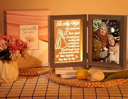 Christmas Gifts for Wife from Husband - Wife Gifts Picture Frame 5x7 with Night Light, Wedding Anniversary Birthday Gift for Women Wifey Ideas Valentines Day I Love You Gift for Her Romantic to Wifey