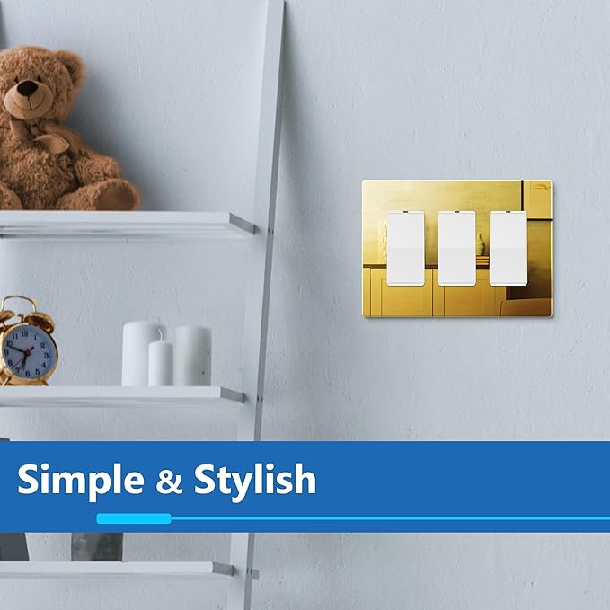 LIDER Triple Decorator Wall Plate, Impact Resistant, Mirrored Acrylic, Plexiglass, Reflective Finish, Modern Upgrade, Screwless Light Switch/Outlet Cover, Mid-Size 3-Gang 4.88" x 6.77" Gold
