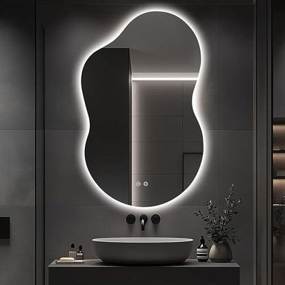 48"x30" Irregular LED Lighted Vanity Mirror for Bathroom, Backlit Only, Anti-Fog, 3-Color Dimmable Lighting, Wall Mount [Horizontal/Vertical]