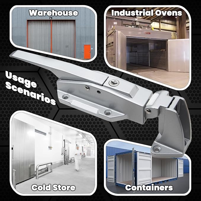 Walk in Cooler Door Closer Complete Latch Kit, Walk in Cooler Door Handle Radial Latch, Offset -1/5 In-3/5 in(Offset) and 5.9" Solid Metal Interior Release Handle (Foggy White)