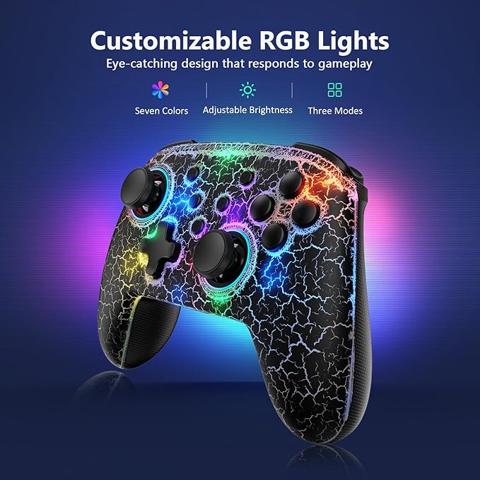 NexiGo Hall Effect Wireless Controller (No Deadzone) for Switch 2 and Switch, Controllers for Nintendo Switch, Bluetooth Switch Controller, Turbo and LED Light (Lightstorm)