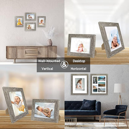 iRahmen 4x6 Picture Frame set of 4, High Definition Glass Distressed Moss Green Frame, 4 x 6 Wood Photo Frames for Desktop Display and Wall Mounting