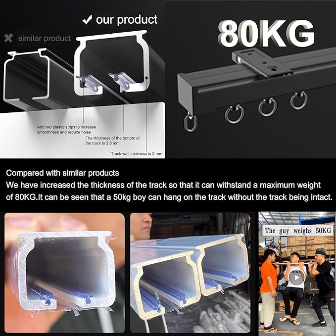 Curtain Track Ceiling Mounted Rail for Curtains, Drapes, and Room Dividers Ceiling or Wall Mount Curtain Track Room Divider-Sliding Curtain Rail