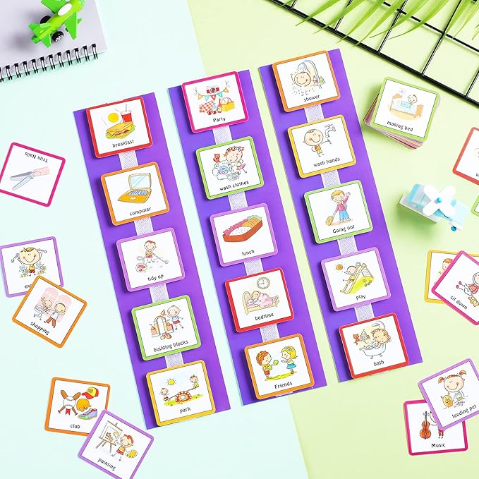 Geyee 60 Pcs Visual Schedule Cards Daily Routine Chart Visual Planner Cards Bulk for Autism Learning Materials Asperger's ADHD Home Education Behavioral Tool(Purple)