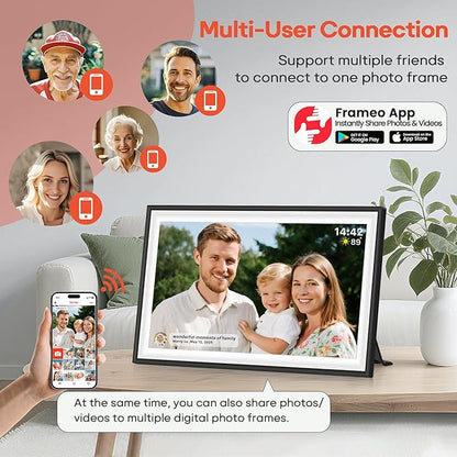 BIGASUO Digital Picture Frame Frameo 15.6" WiFi Electronic Photo Frames Large with 64GB Memory 1920x1080 IPS FHD Touch Screen Share Moments Instantly Anywhere Photo Gifts for Parents and Grandparents
