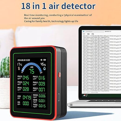 Marhynchus 18 in 1 Indoor Air Quality Monitor Air Quality Tester Air Quality Detector with CO2 TVOC HCHO PM2.5 PM10 Temp Humidity Sensor & Data Storage for Home Office